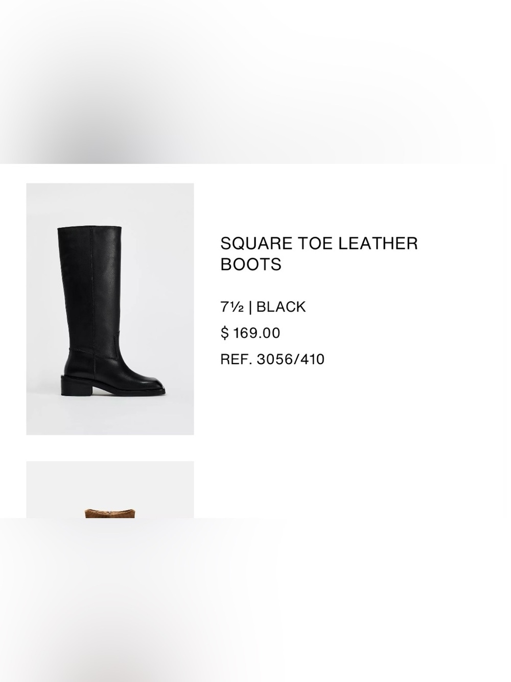 Zara Black Knee-High Square Toe Leather Boots